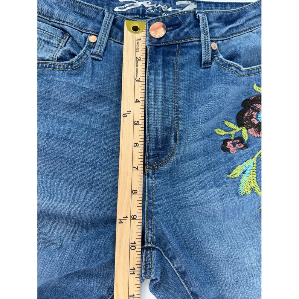 Seven7 Womens Floral Embroidered Skinny Jeans Medium Wash Raw Hem High Rise - Picture 10 of 11